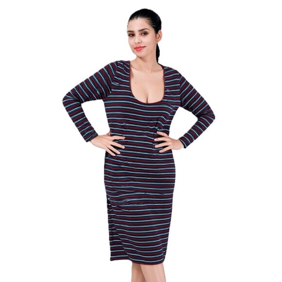 Forever 21 Plus Striped Ribbed Knit Scoop Neck Midi Dress Multicolor 1X - Picture 1 of 12